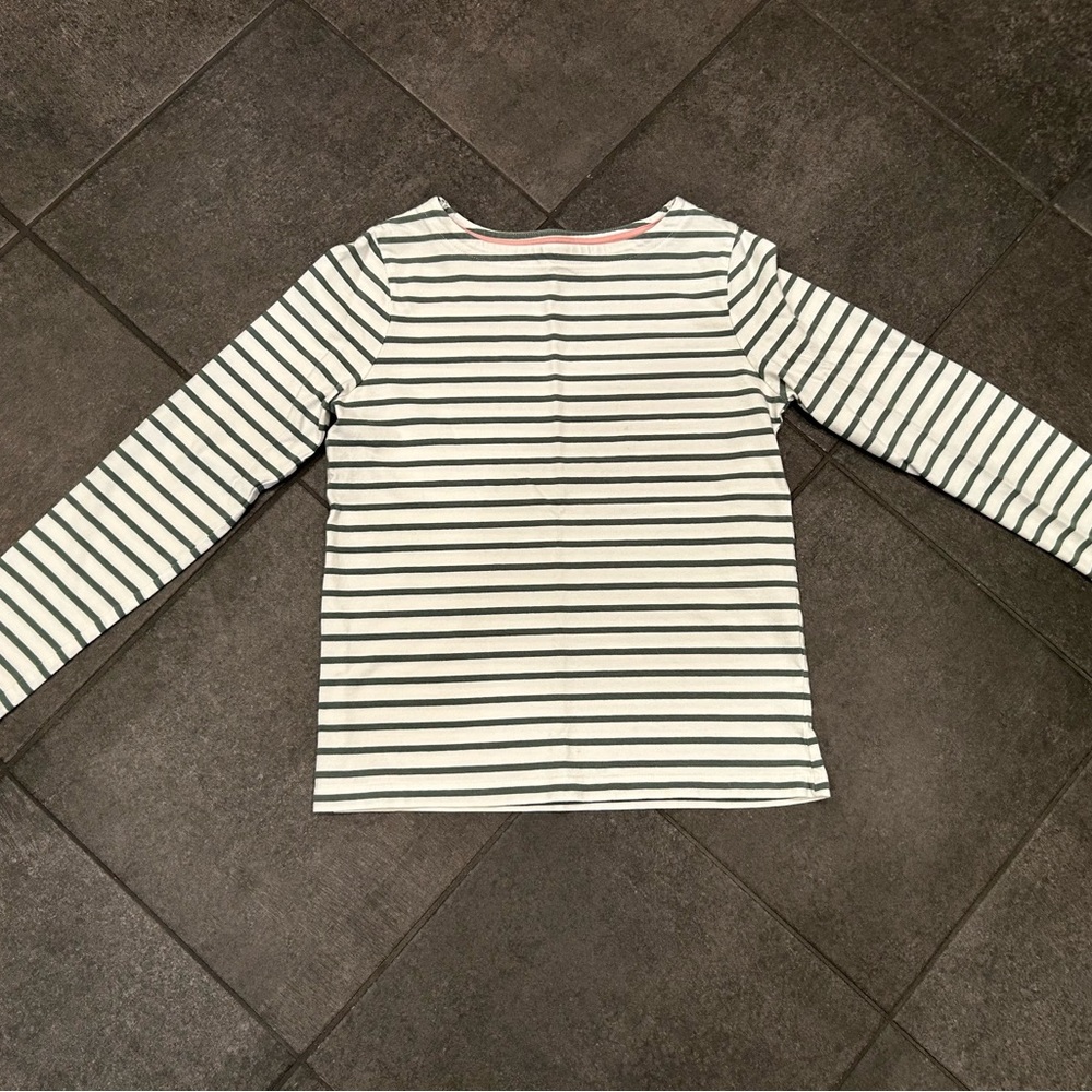 Boden Kids Long Sleeve Striped Breton BoatneckTee - Green and Cream - Size 9-10y
